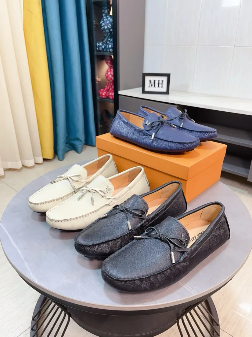 Men's men's shoes💰400🌹🌹[LV Louis Vuitton] New men's beanie shoes💝💝.. Top-grade imported cowhide embossed➕Comfortable leather lining. It is extremely skin-friendly and comfortable, feels very delicate, and the shape is very correct! Perfectly reflects the three-dimensional sense, code number: 38-44